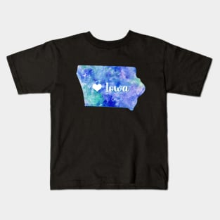 Iowa state watercolor map watercolor Watercolour blue heart Kids T-Shirt